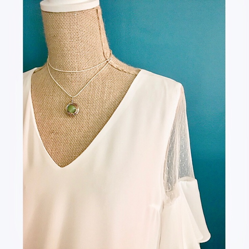 Off White Sheer Shoulder Ruffled Swing Dress Bride - Picture 4 of 4